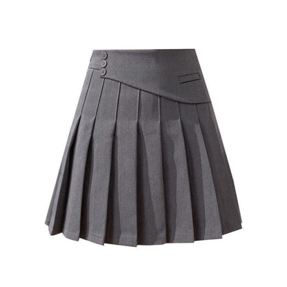 Flouncing Loose Shirt High Waist Pleated Skirt - Gray / M