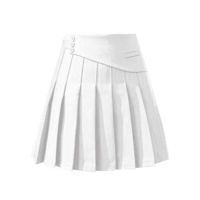 Flouncing Loose Shirt High Waist Pleated Skirt - White / M