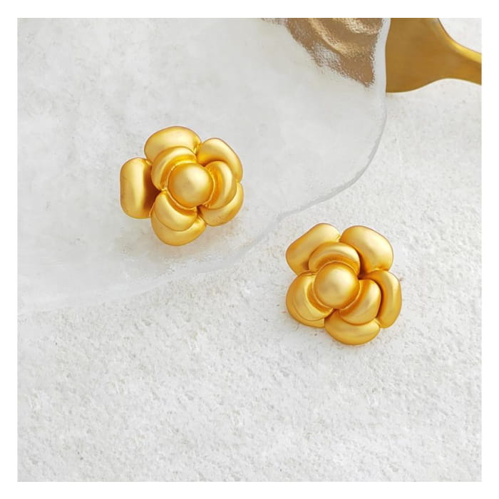 Flower Alloy Earring - 1 Pair - Matte - Gold / One Size