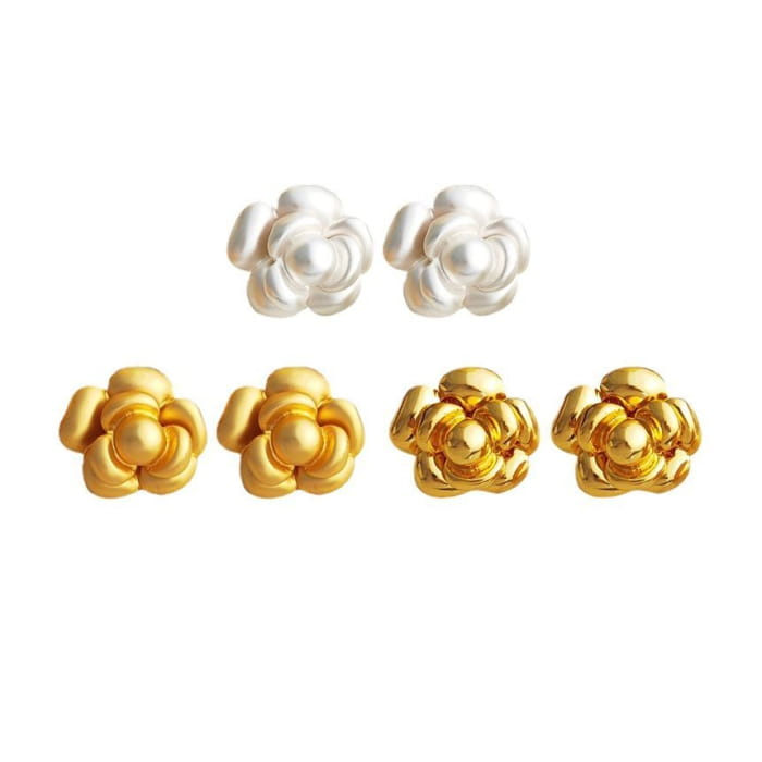 Flower Alloy Earring - 1 Pair - Matte - Gold / One Size