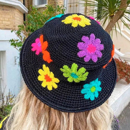 Flower Crochet Bucket Hat - Standart / Black - Other