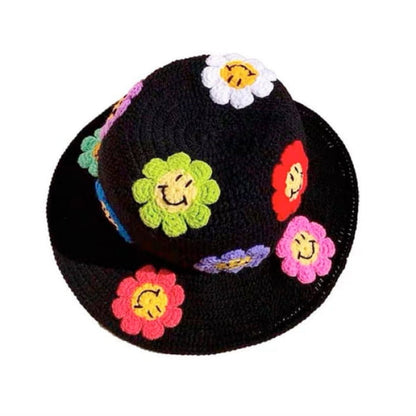 Flower Crochet Bucket Hat - Standart / Black - Other