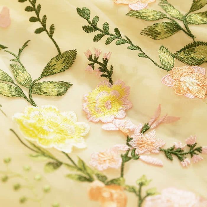 Flower Decor Shirt Embroidery Mesh Skirt Set