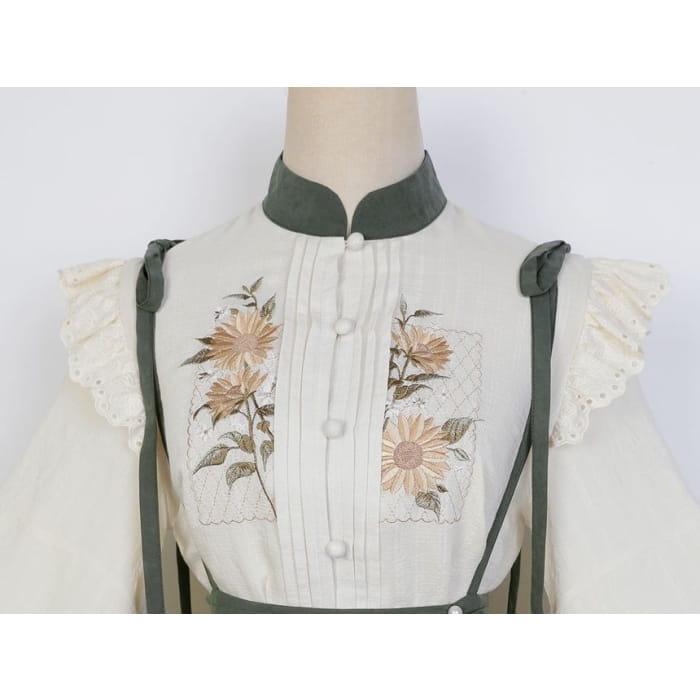 Flower Embroidered Lace Trim Lolita Blouse / Midi Jumper