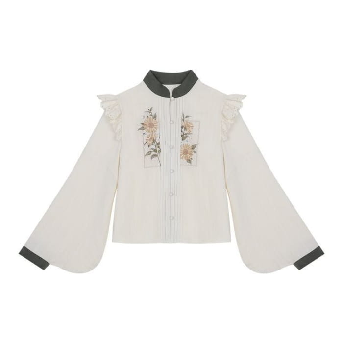 Flower Embroidered Lace Trim Lolita Blouse / Midi Jumper