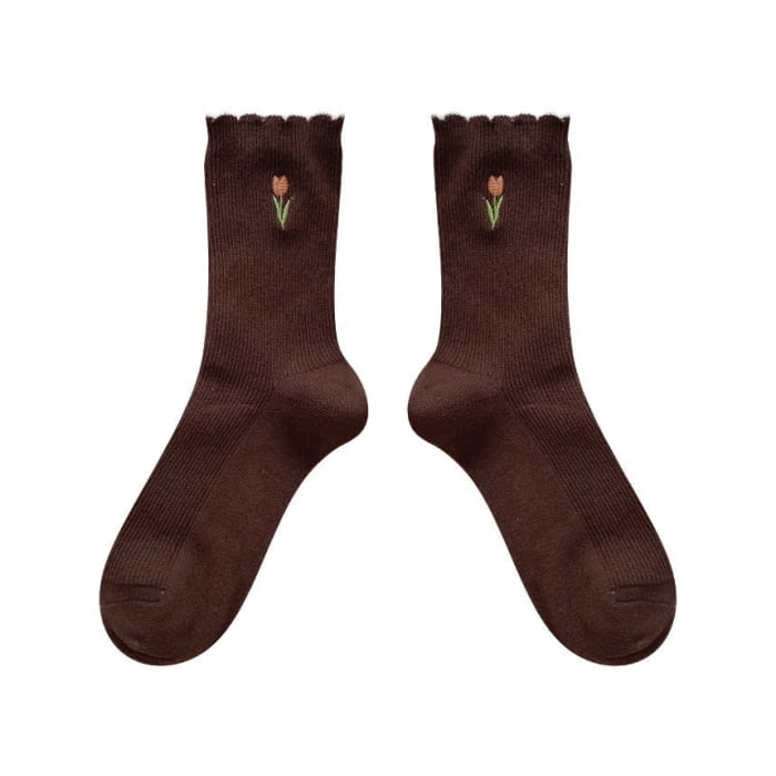 Flower Embroidered Socks / Set