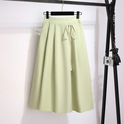 Flower Embroidery Sweatshirt Lace Up Skirt - Green