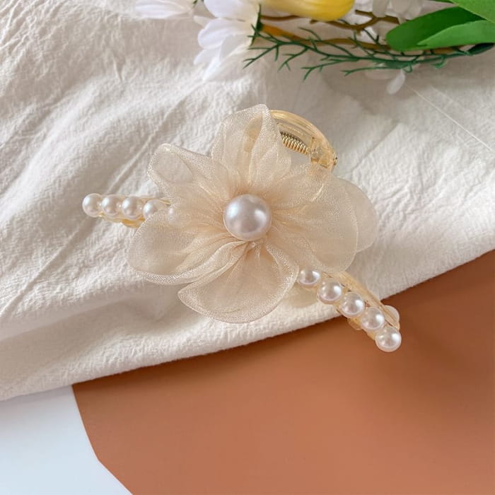 Flower Faux Pearl Hair Claw - Accessories