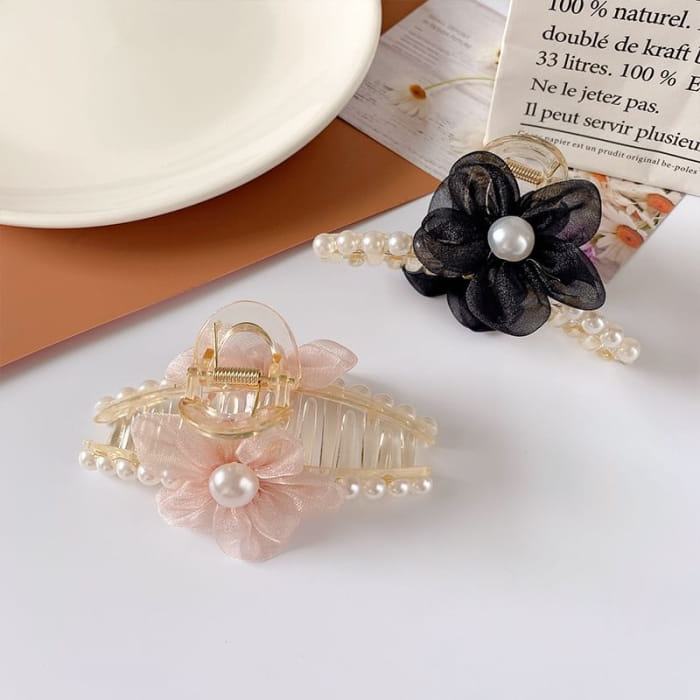 Flower Faux Pearl Hair Claw - Accessories