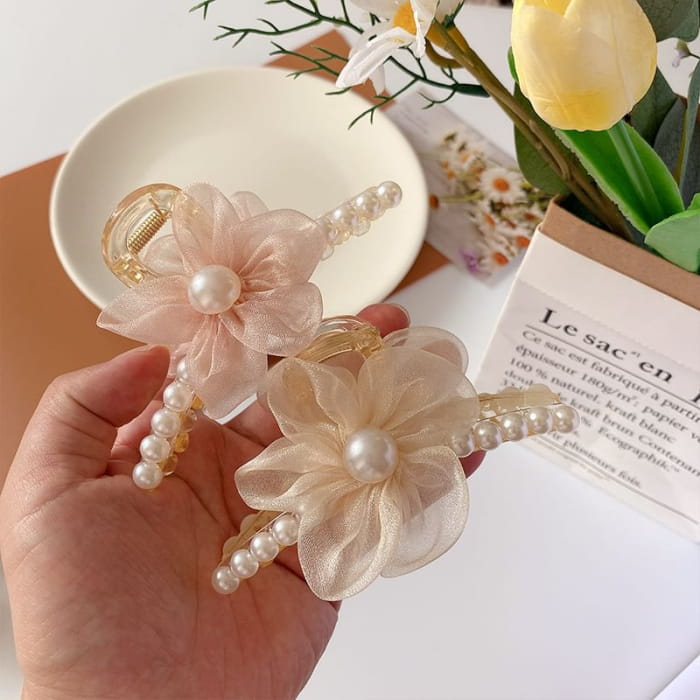 Flower Faux Pearl Hair Claw - Accessories