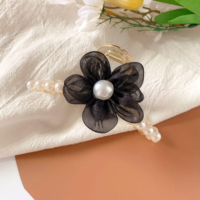 Flower Faux Pearl Hair Claw - Accessories