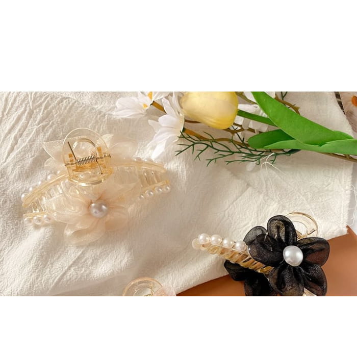 Flower Faux Pearl Hair Claw - Accessories