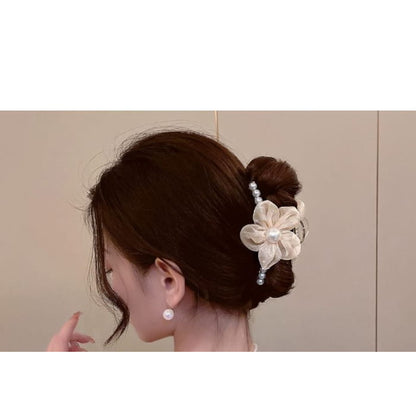 Flower Faux Pearl Hair Claw - Accessories