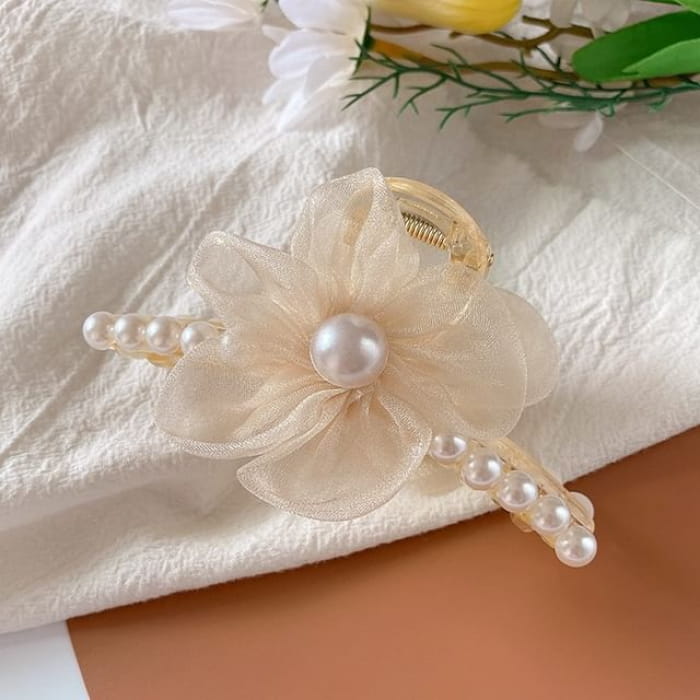 Flower Faux Pearl Hair Claw - Accessories