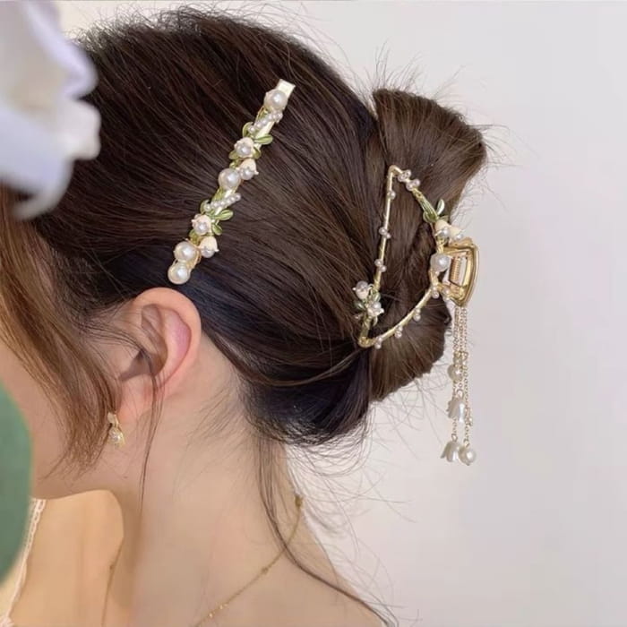 Flower Faux Pearl Hair Claw / Headband / Clip / Necklace