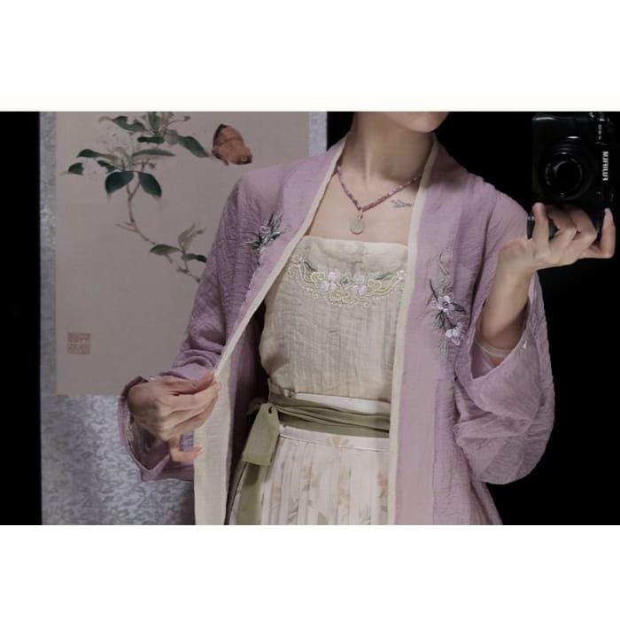 Flower Hanfu Jacket / Camisole Top / Maxi Skirt / Set