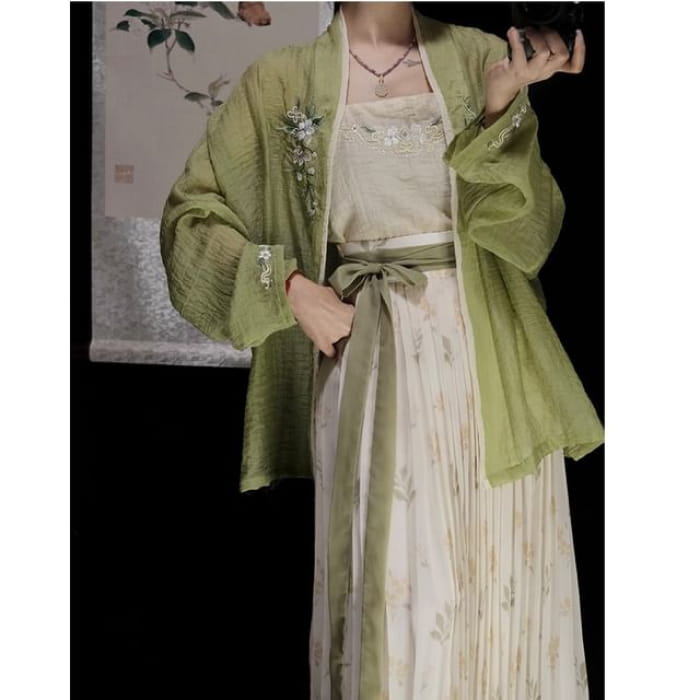 Flower Hanfu Jacket / Camisole Top / Maxi Skirt / Set