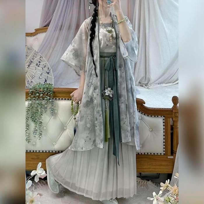 Flower Hanfu Jacket / Camisole Top / Maxi Skirt / Set