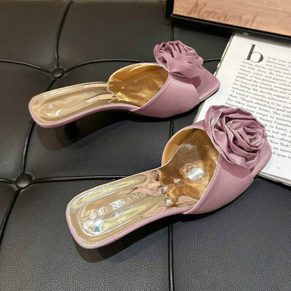 Flower Kitten Heel Slide Sandals