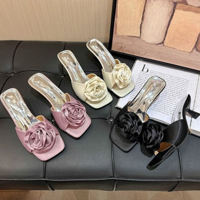 Flower Kitten Heel Slide Sandals