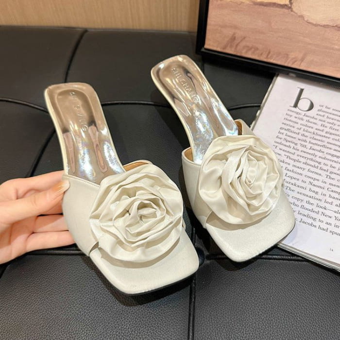 Flower Kitten Heel Slide Sandals