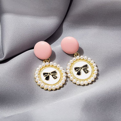 Flower Stud Earring / Drop - E4581 - 1 Pair - Pink & White