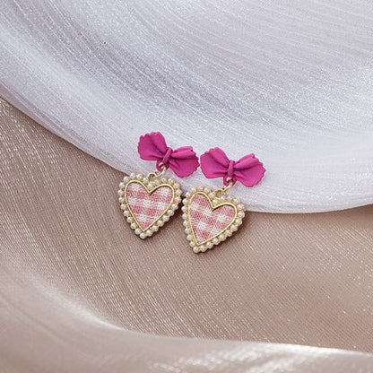 Flower Stud Earring / Drop - E4697-1 - 1 Pair - Pink