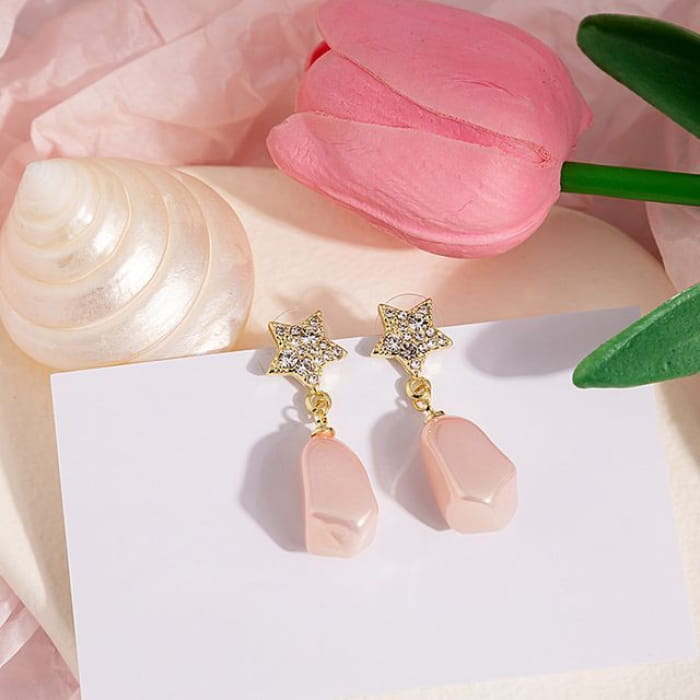 Flower Stud Earring / Drop - E5248-2 - 1 Pair - Gold &