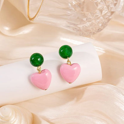 Flower Stud Earring / Drop - E5408 - 1 Pair - Green & Pink