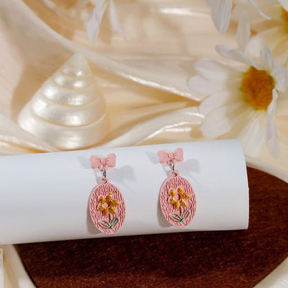 Flower Stud Earring / Drop - E5498-2 - 1 Pair - Pink