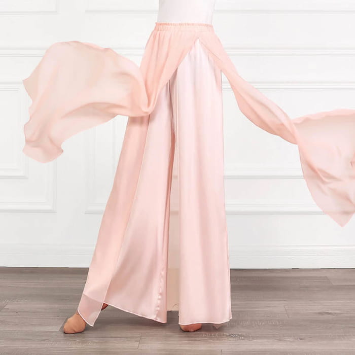 Flowy Chiffon Split Wide Leg Pants - Pink / M