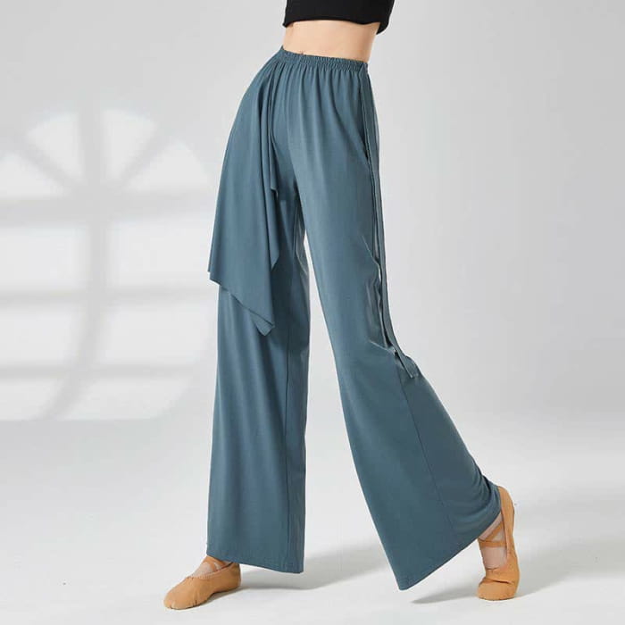 Flowy Lace Up Wide Leg Casual Pants - Blue / M