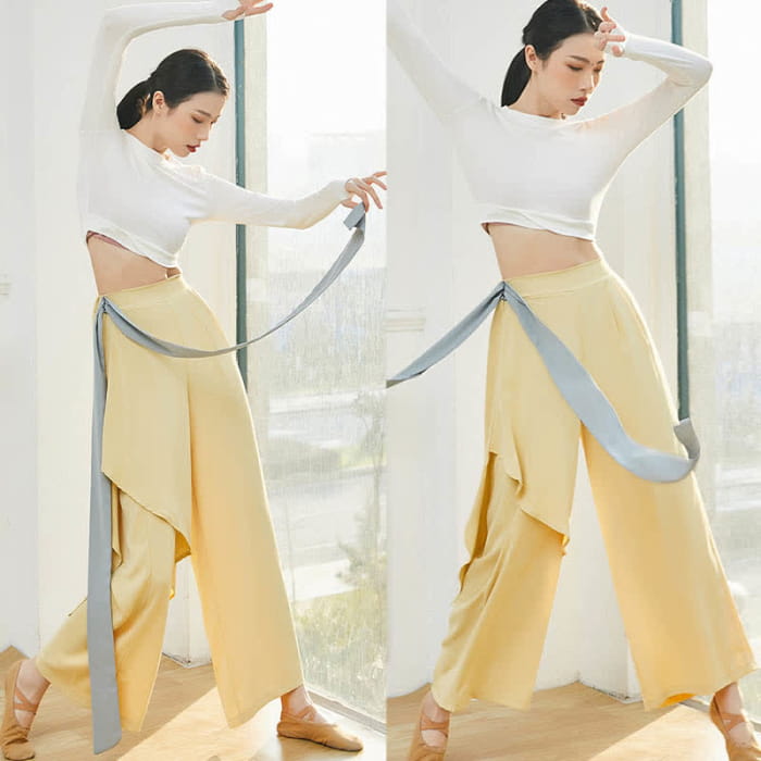 Flowy Ribbon Lace Up Wide Leg Pants