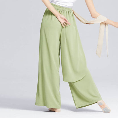 Flowy Ribbon Lace Up Wide Leg Pants