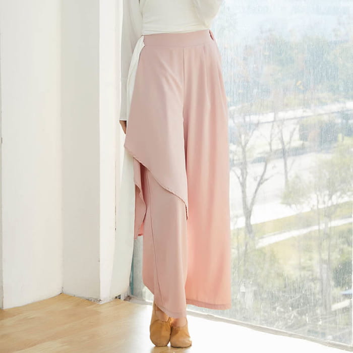 Flowy Ribbon Lace Up Wide Leg Pants - Pink / M