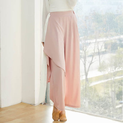 Flowy Ribbon Lace Up Wide Leg Pants - Pink / M