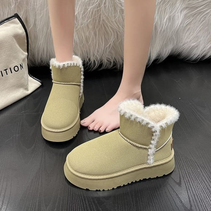 Fluffy Trim Platform Ankle Boots - Green / 35 - Shoes