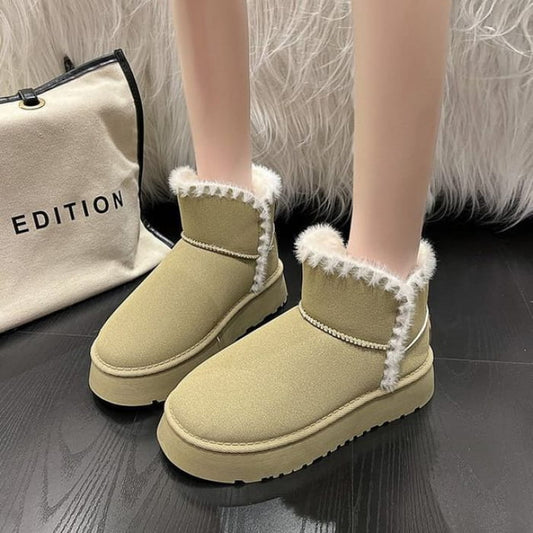 Fluffy Trim Platform Ankle Boots - Shoes