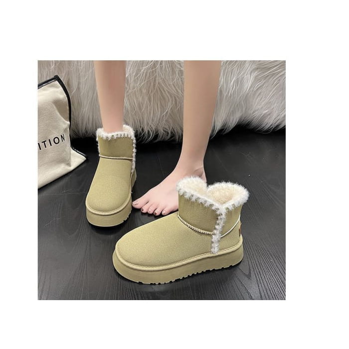 Fluffy Trim Platform Ankle Boots - Shoes