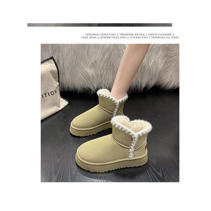 Fluffy Trim Platform Ankle Boots - Shoes