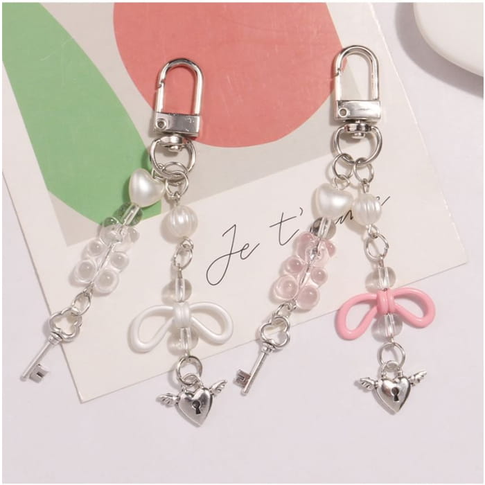 Flying Heart Lock & Key Acrylic Alloy Bag Charm Keyring