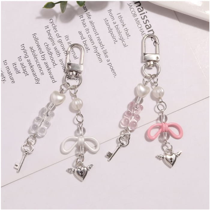 Flying Heart Lock & Key Acrylic Alloy Bag Charm Keyring