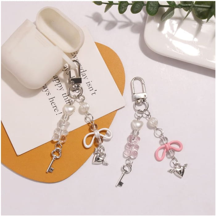 Flying Heart Lock & Key Acrylic Alloy Bag Charm Keyring