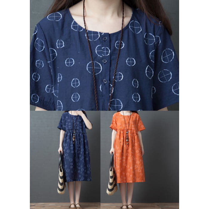 French Orange Dot Print Maxi Dress Short Sleeve VB1028