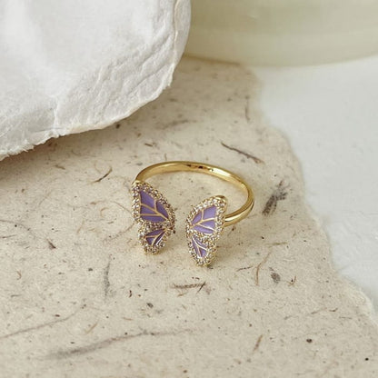 Freshwater Pearl / Butterfly / Glaze Alloy Open Ring