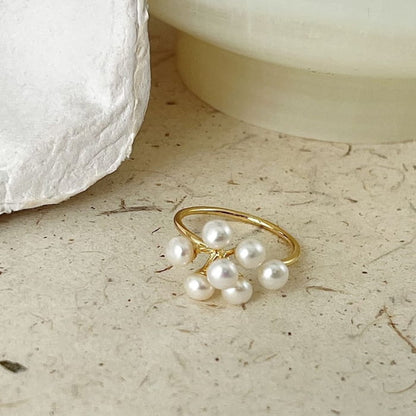 Freshwater Pearl / Butterfly / Glaze Alloy Open Ring