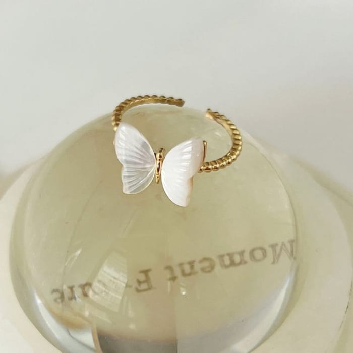 Freshwater Pearl / Butterfly / Glaze Alloy Open Ring