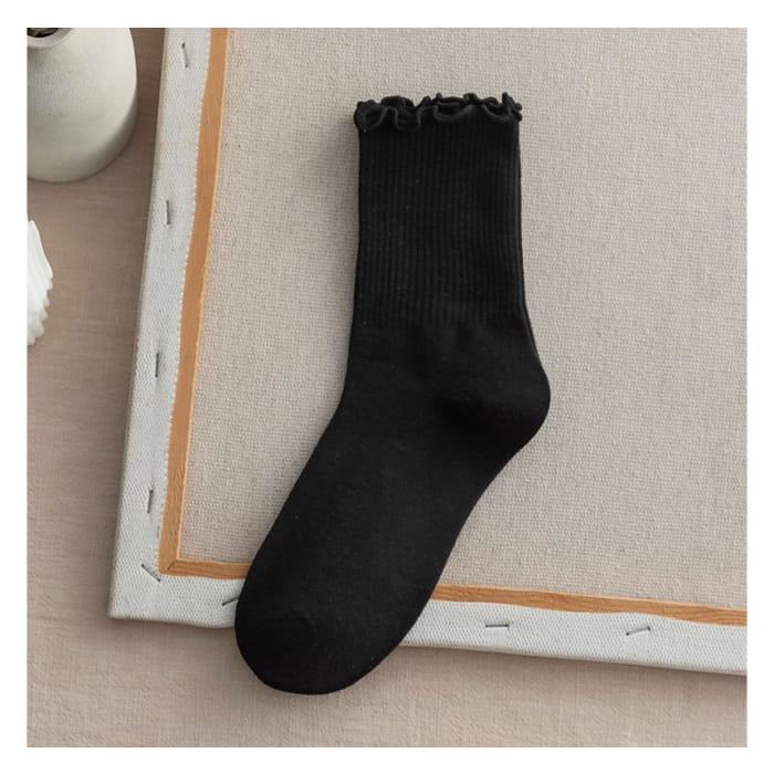 Frill Trim Plain Socks Set