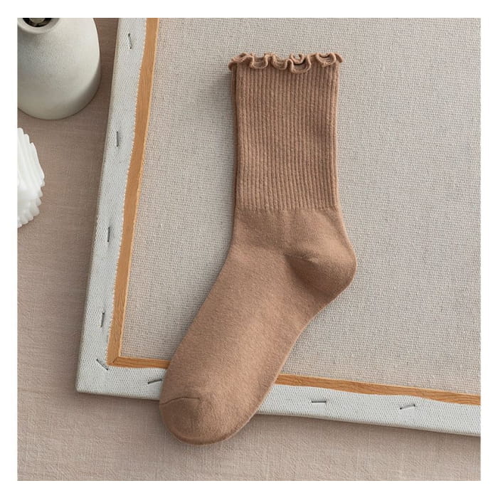 Frill Trim Plain Socks Set