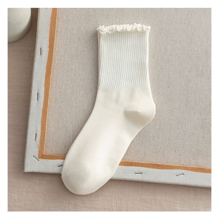 Frill Trim Plain Socks Set